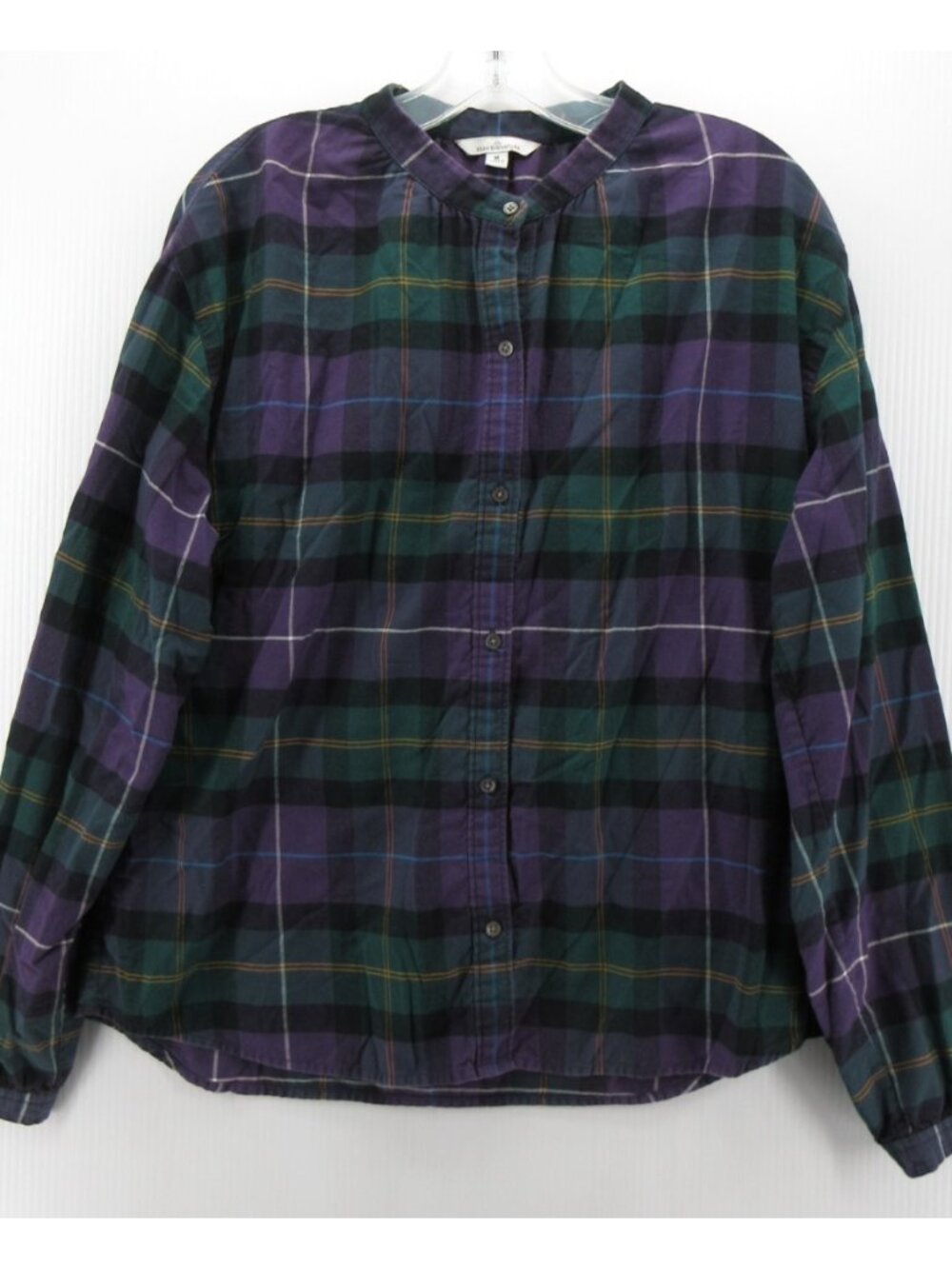 LL Bean Top Medium Signature Flannel Shirt Plaid Preppy Band Collar